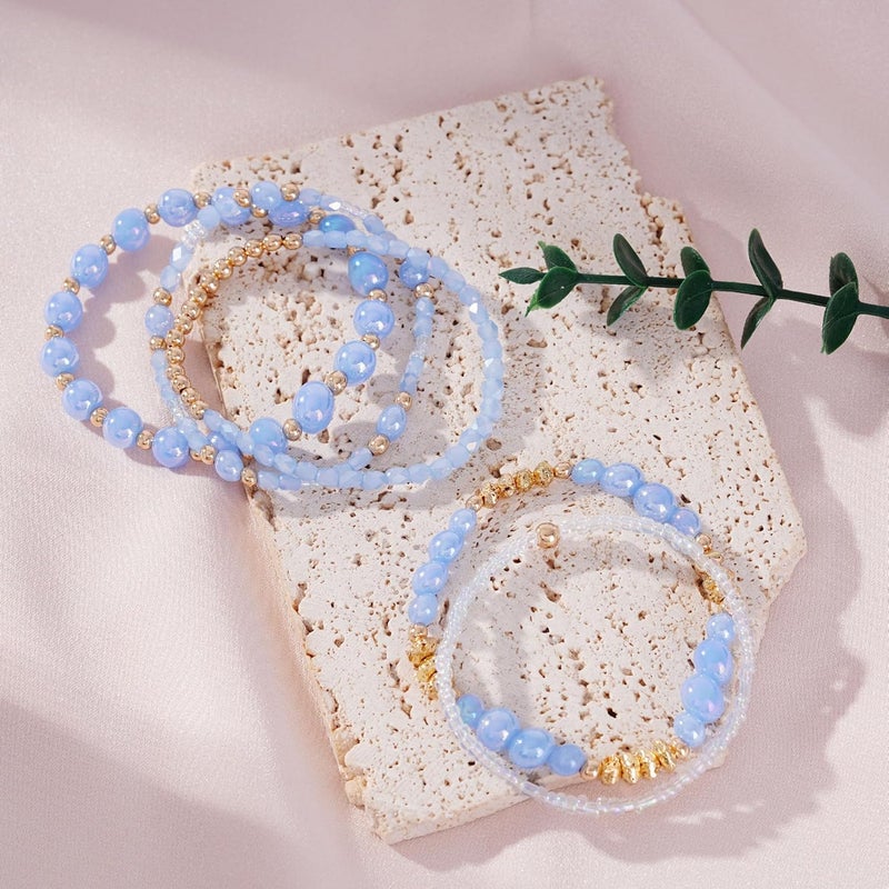 Aigrnc Boho Beaded Stretch Bracelets For Women Stackable Crystal Gold Plated Beaded Bracelets Set Trendy Handmade Friendship Braeclet Jewelry Gifts - Image 4